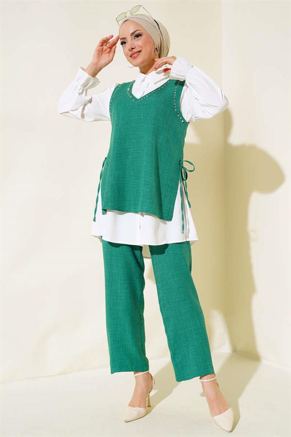 Sweater Stone Detailed 3 Piece Set Green