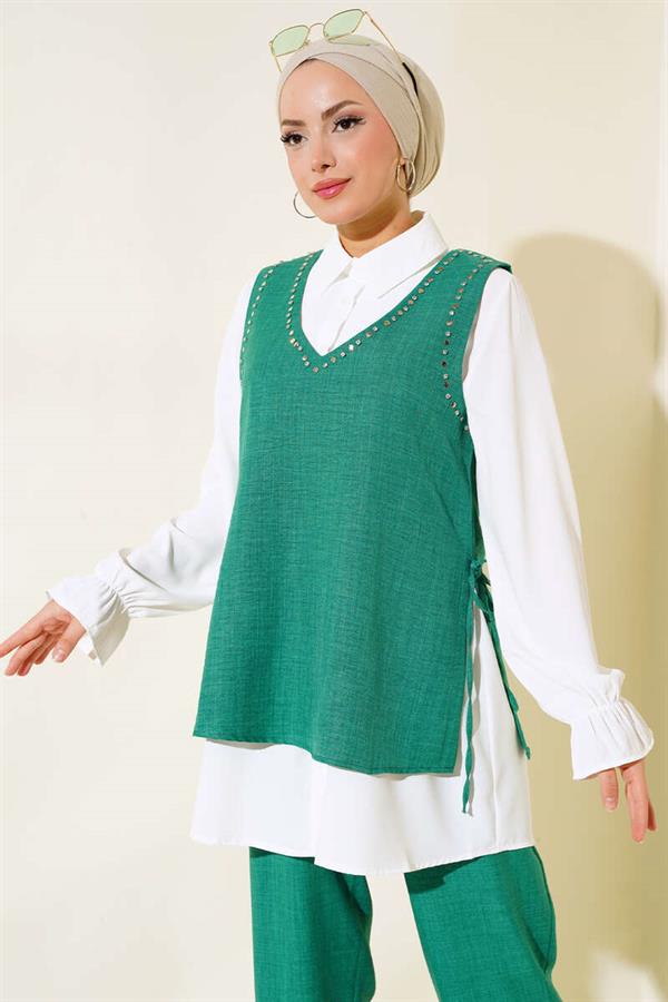 Sweater Stone Detailed 3 Piece Set Green