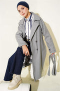 Double-breasted Collar Cashmere Coat with Wooden Buttons in Gray