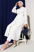 Wooden Buttoned Belted Tencel Long Shirt White