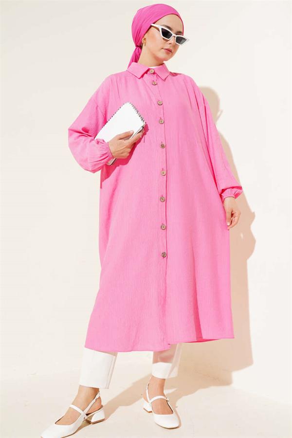 Wooden Buttoned Long Tunic Pink