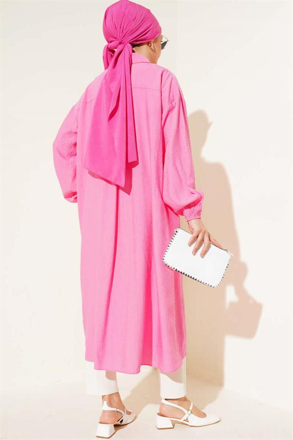 Wooden Buttoned Long Tunic Pink