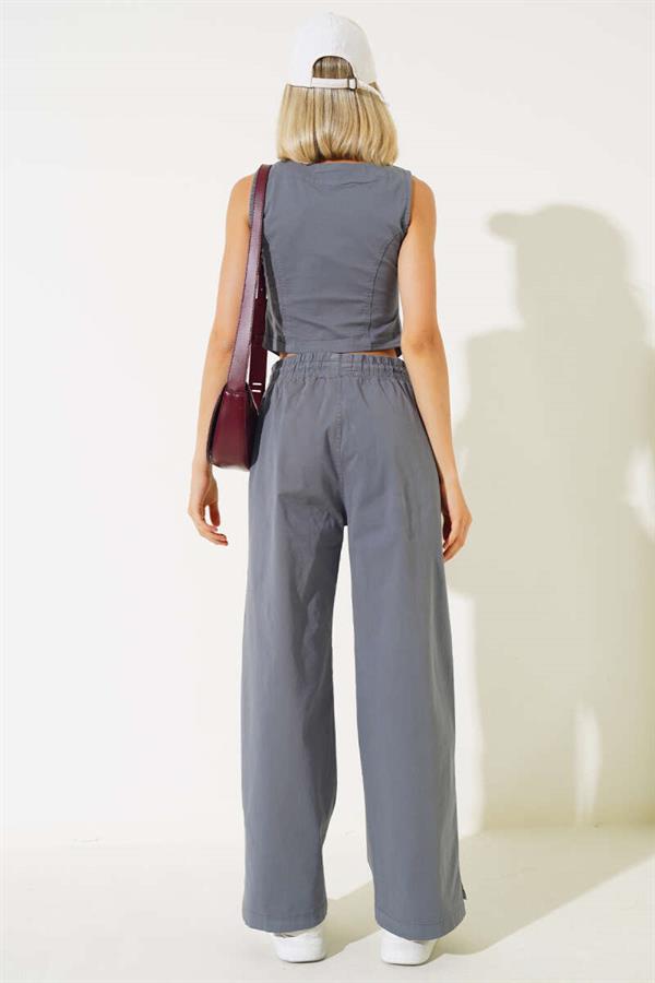 2 Piece Set with Wooden Buttons and Vest in Smoke Color