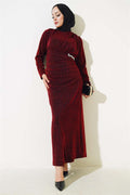 Glittery Dress with Stone Accessories, Burgundy