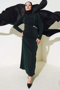 Glittery Dress with Stone Accessories Emerald