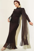 Stone Gathering Detail Evening Dress Dark Brown