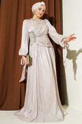 Stone-Detailed Draped Evening Dress