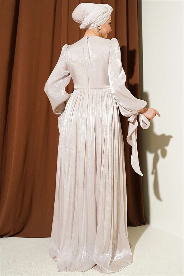 Stone-Detailed Draped Evening Dress