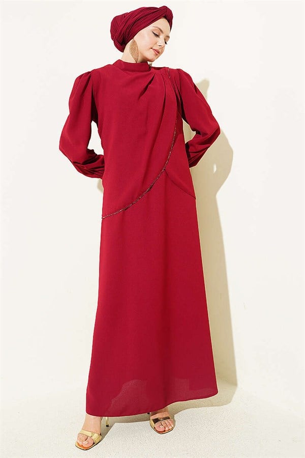Stone Detail Vest 2 Piece Set Burgundy