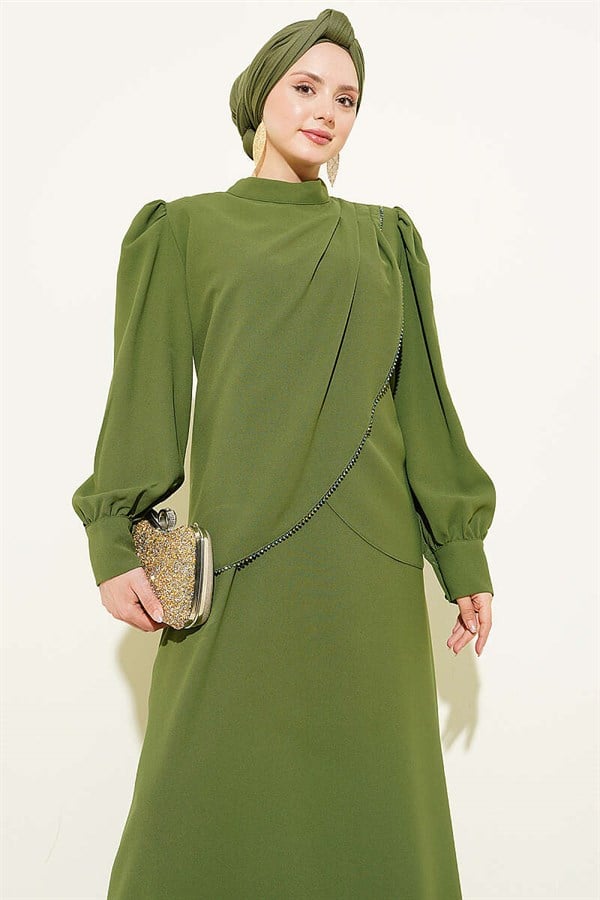 Stone Detail Vest 2 Piece Set, Khaki
