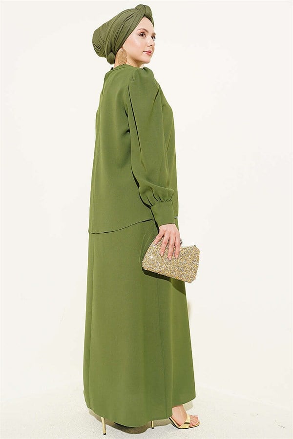 Stone Detail Vest 2 Piece Set, Khaki