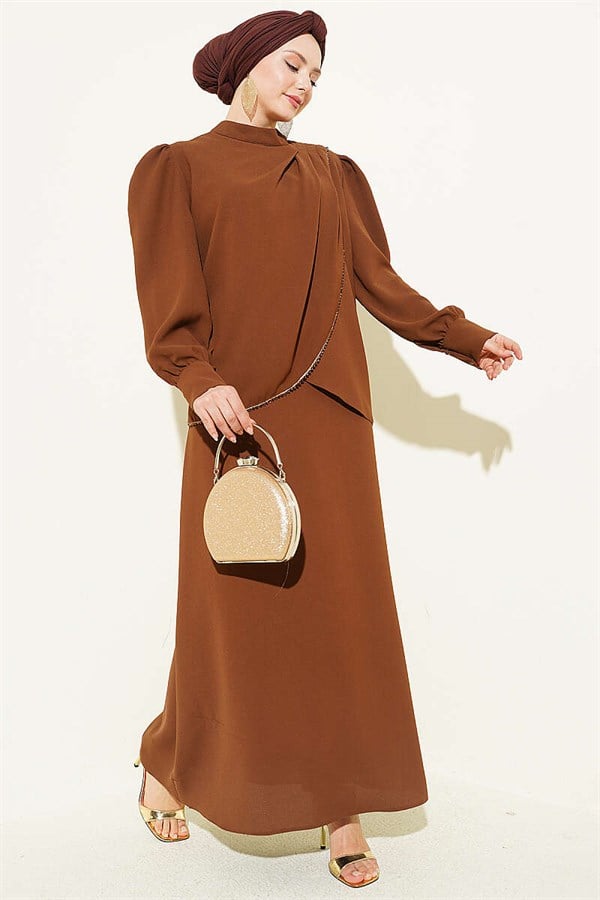 Stone Detail Vest 2 Piece Set, Coffee
