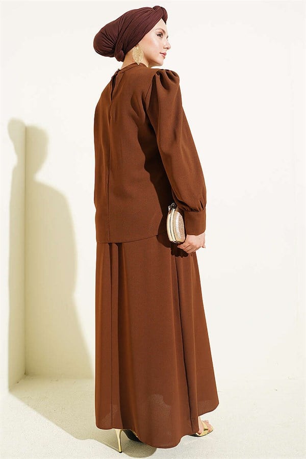 Stone Detail Vest 2 Piece Set, Coffee