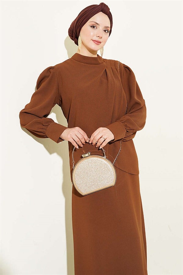 Stone Detail Vest 2 Piece Set, Coffee