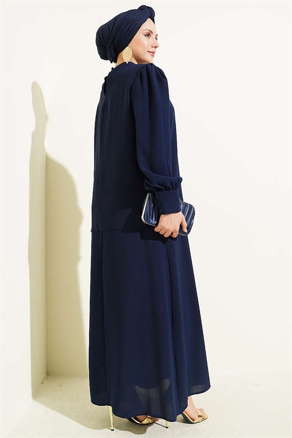 Stone Detail Vest 2 Piece Set Navy Blue