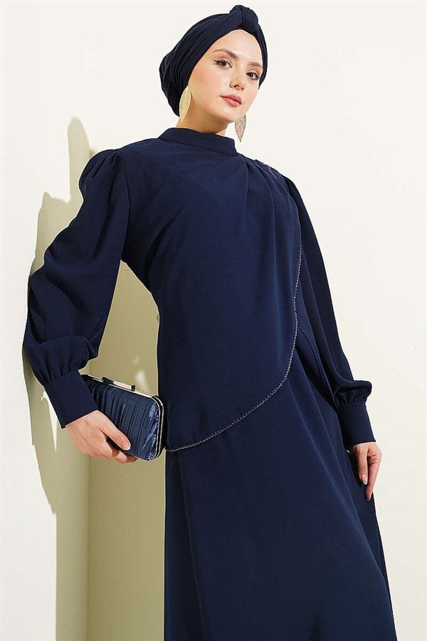 Stone Detail Vest 2 Piece Set Navy Blue