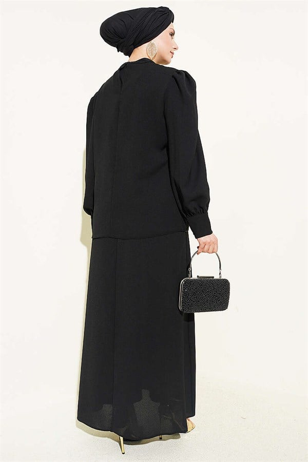 Stone Detail Vest 2 Piece Set, Black
