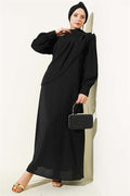 Stone Detail Vest 2 Piece Set, Black