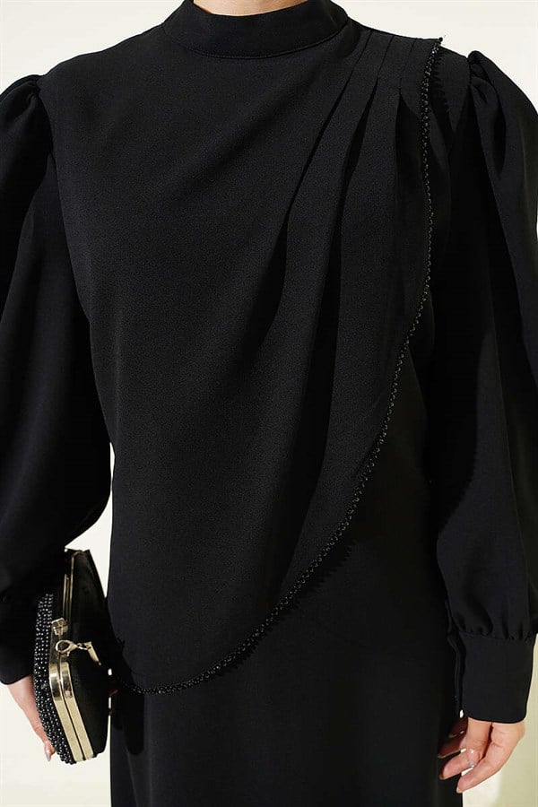 Stone Detail Vest 2 Piece Set, Black