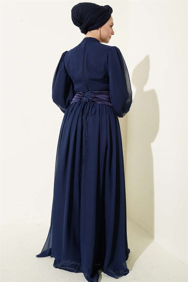 Embellished Corset Evening Dress, Navy Blue