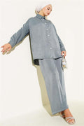 Stone Button Detailed 2 Piece Set Gray