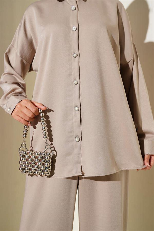 Stone Button Detailed 2 Piece Set Stone