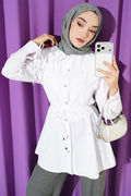 Stone Buttoned Double Sailor Collar Shirt White