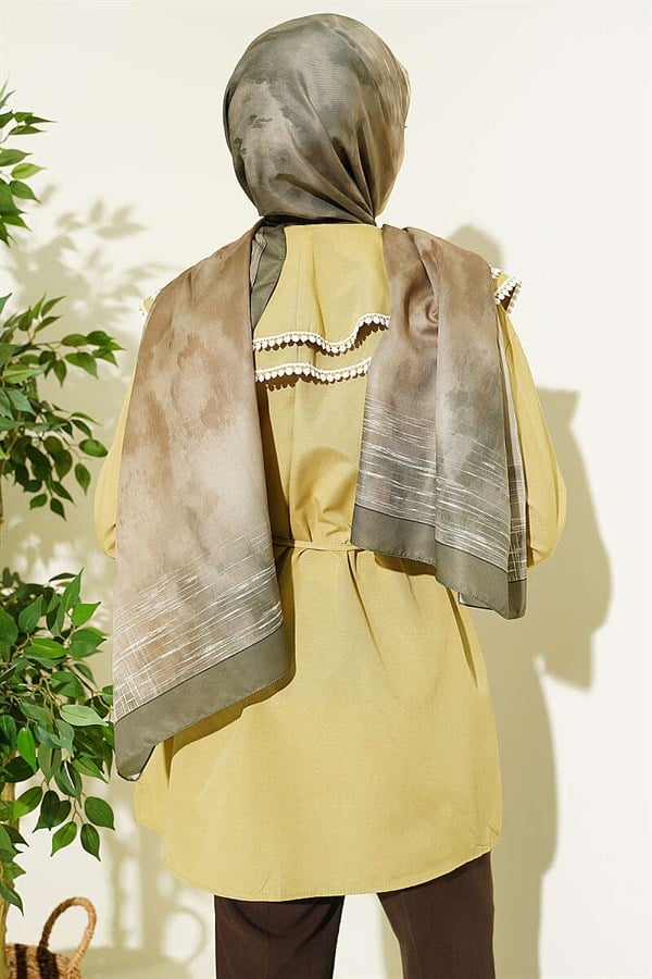 Stone Buttoned Double Sailor Collar Shirt, Olive Green