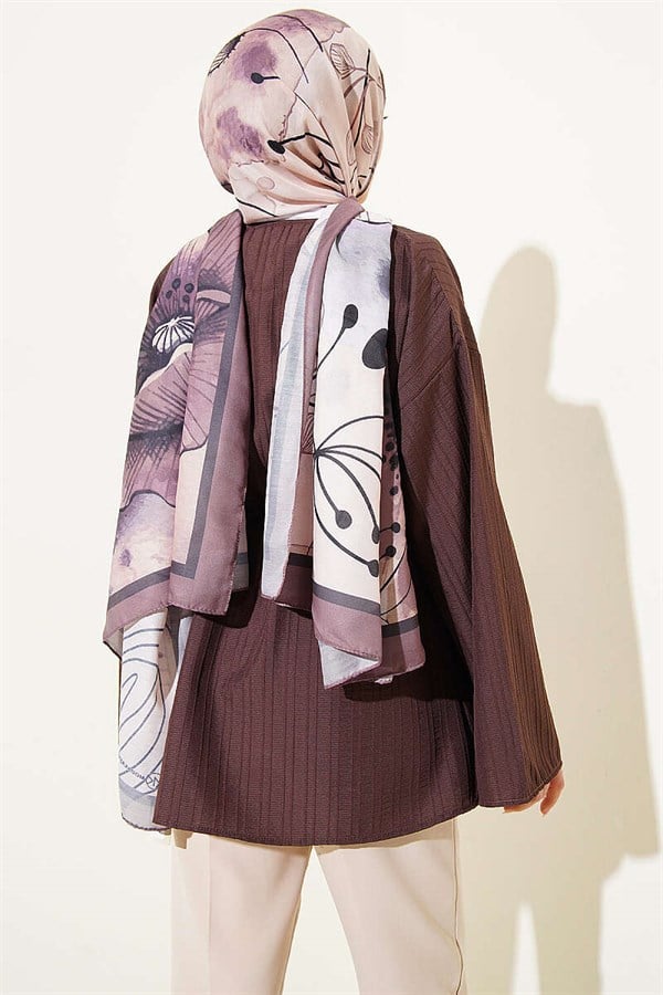 Stone Button Embossed Striped Shirt, Brown