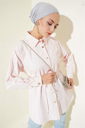 Stone Buttoned Striped Rope Belted Shirt Pink