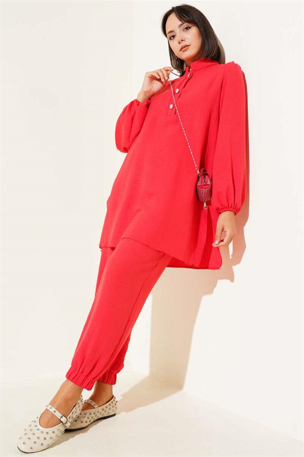 Stone Buttoned 2 Piece Set Alizarin