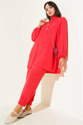 Stone Buttoned 2 Piece Set Alizarin