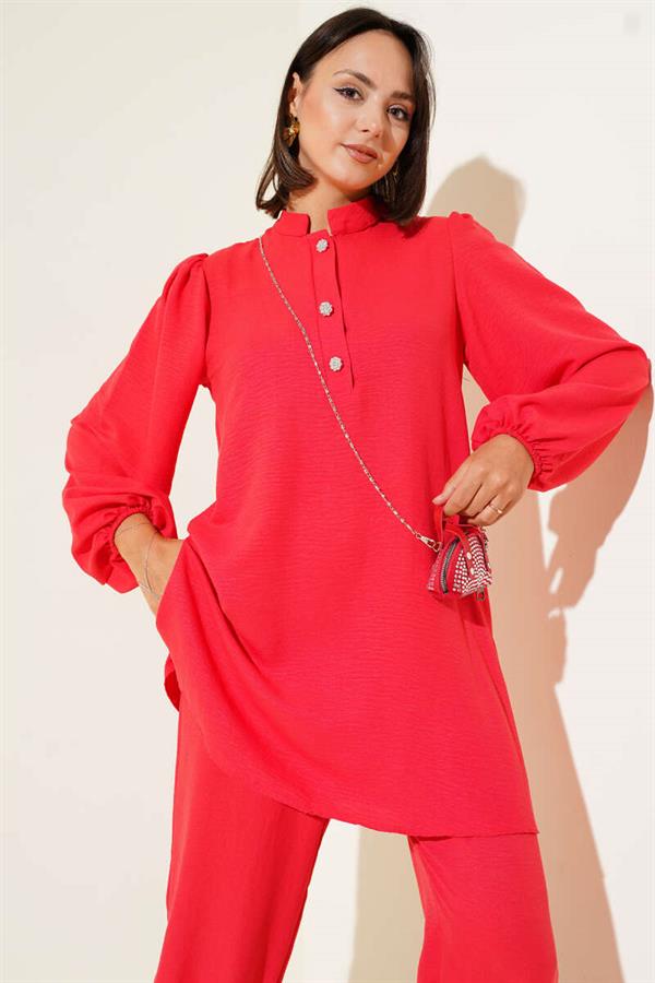 Stone Buttoned 2 Piece Set Alizarin