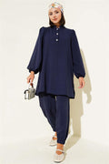 Stone Buttoned 2 Piece Set Navy Blue