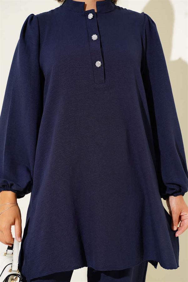Stone Buttoned 2 Piece Set Navy Blue