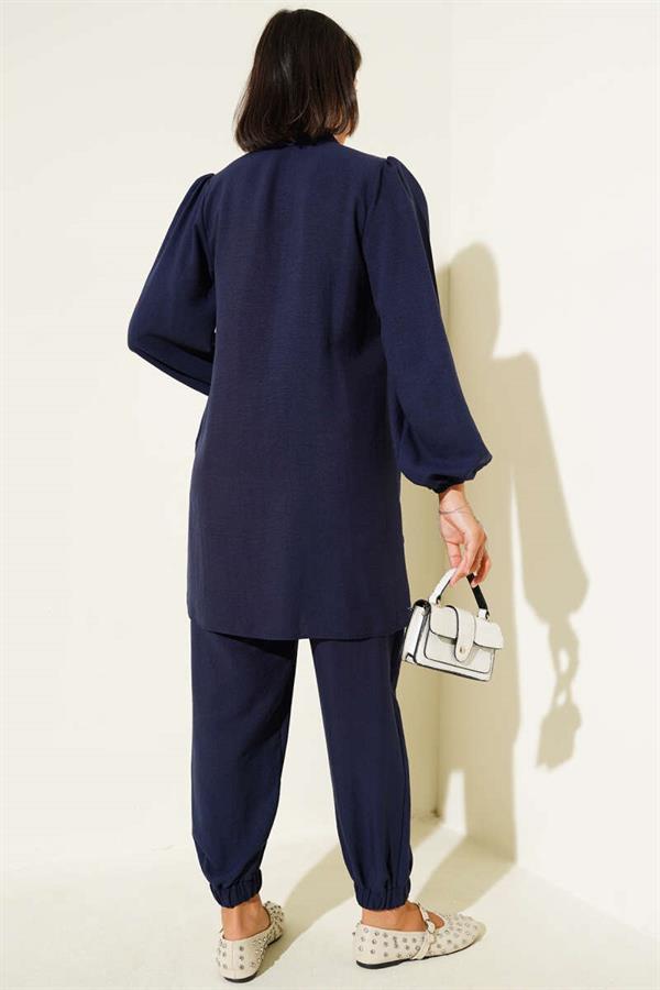 Stone Buttoned 2 Piece Set Navy Blue