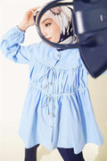 Stone Buttoned Drawstring Shirt Blue