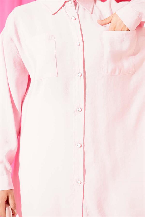 Long Tunic with Stone Buttons, Pink