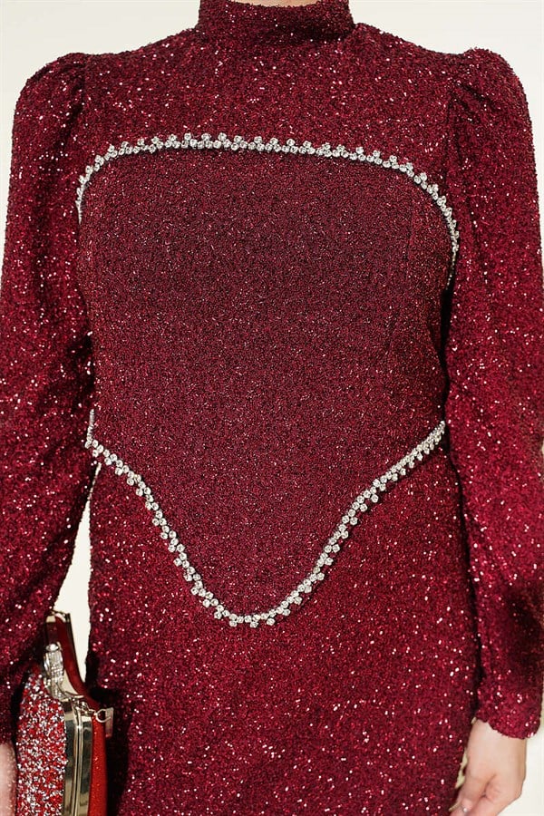 Stone Embellished Evening 2 Piece Set in Burgundy