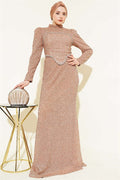 Stone Embellished Evening Dress 2 Piece Set Gold