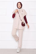 Stone Embroidered Zippered Vest Set Stone
