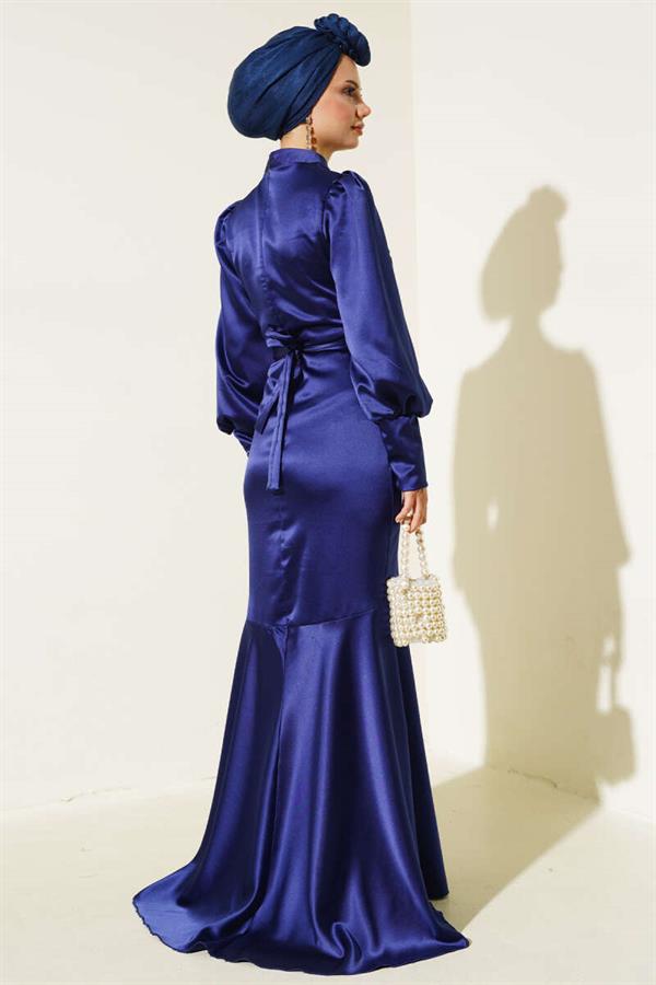 Stone Belted Dress Navy Blue