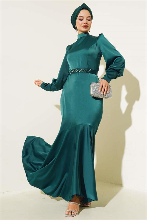  Stone Belted Dress Emerald