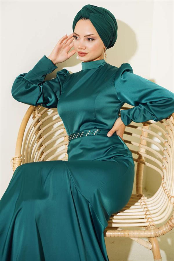  Stone Belted Dress Emerald