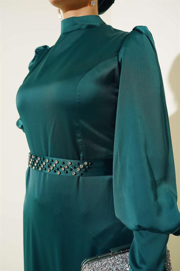  Stone Belted Dress Emerald