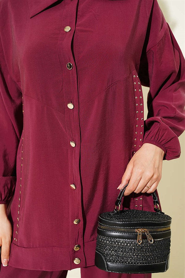 Stone-Trimmed Modal 2 Piece Set in Burgundy