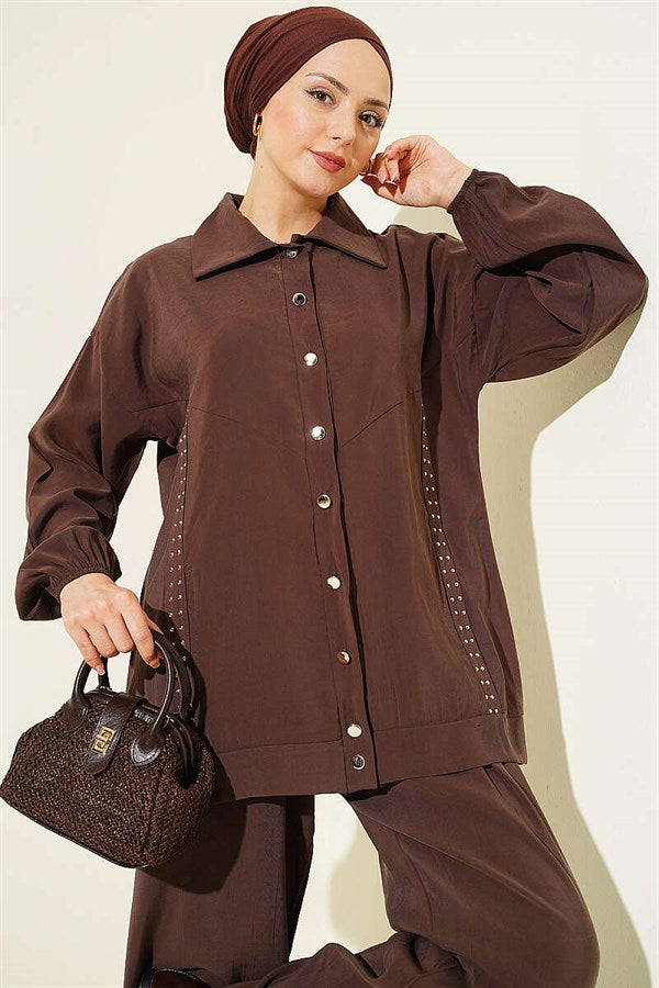 Stone Striped Modal 2 Piece Set, Coffee