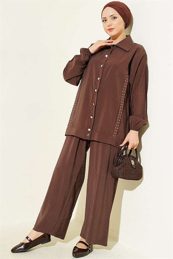 Stone Striped Modal 2 Piece Set, Coffee
