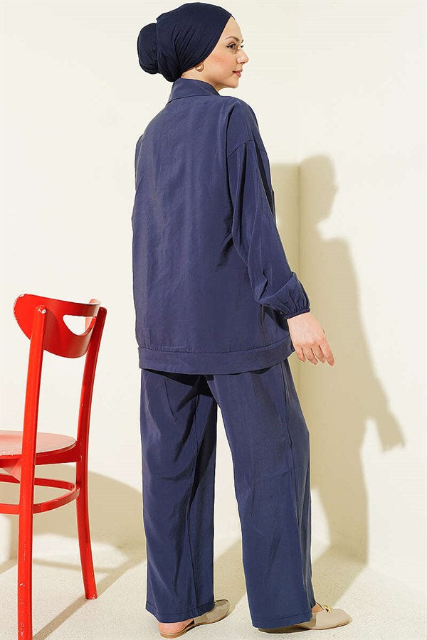 Stone-trimmed Modal 2 Piece Set, Navy Blue