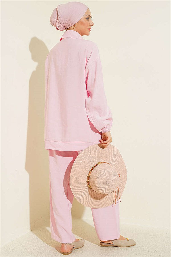 Stone Trimmed Modal 2 Piece Set Pink